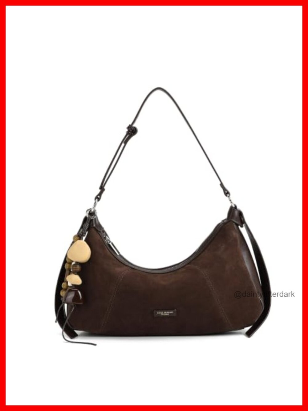 Faux Suede Hobo Shoulder Bag Adjustable Strap Zip Women